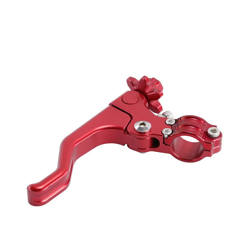 Universal aluminium motorcycle clutch lever accessory in two-finger design showing colour options