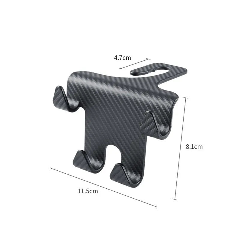 Black ABS car hook bracket with integrated mobile phone holder for rear seat organisation