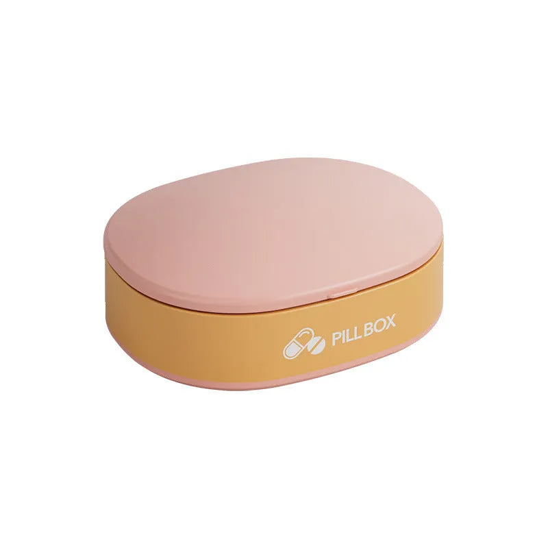 Small 6-grid pill case in dark blue or pink, PP-ABS plastic with silicone ring and double lock