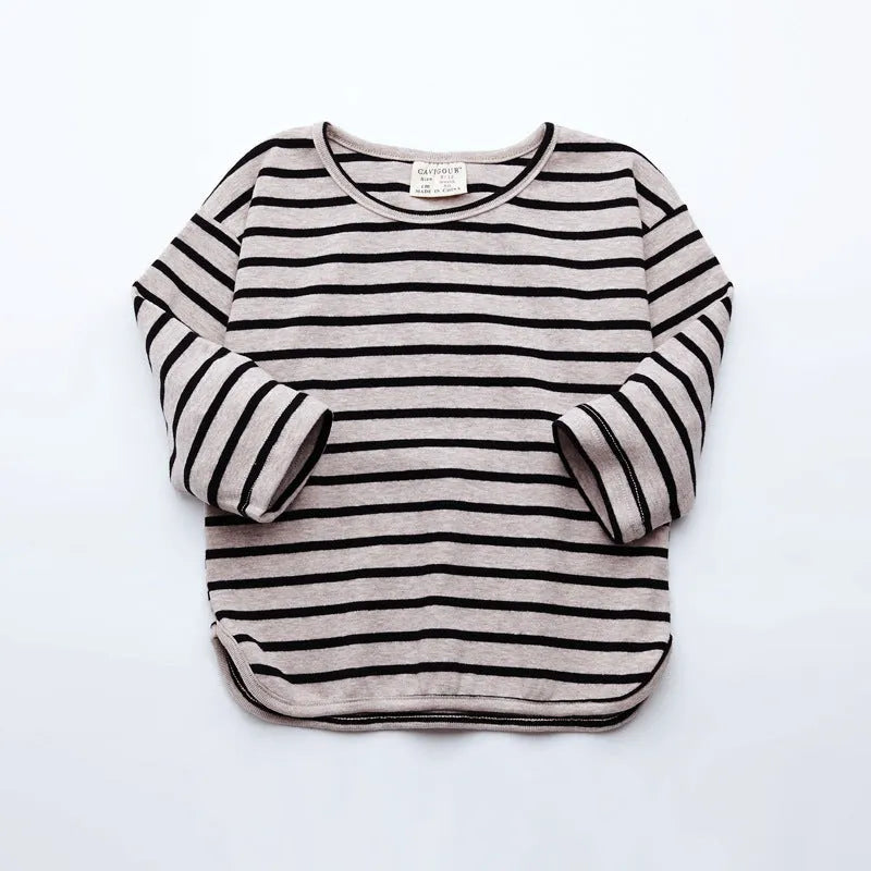 Girls striped long sleeve cotton T-shirt in black or red colours