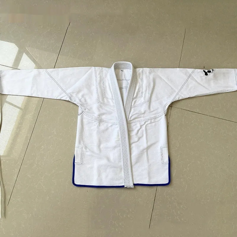 Taoist robe jujitsu suit in striped canvas fabric with cotton lining, available in white blue black