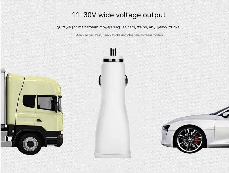 White QC2.0 single port USB car charger for fast charging smartphones and tablets in vehicles.