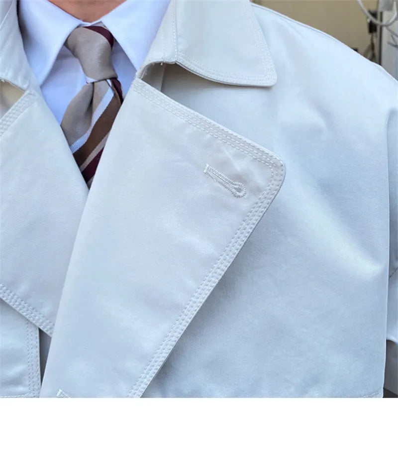 Women's mid-length double-breasted trench coat in beige, 65% cotton 35% polyester, commuting jacket