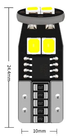 Small rectangular 12V LED car light for white licence plate illumination mounted on a fibre-glass board