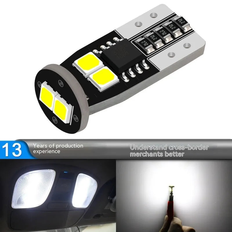 Small rectangular 12V LED car light for white licence plate illumination mounted on a fibre-glass board