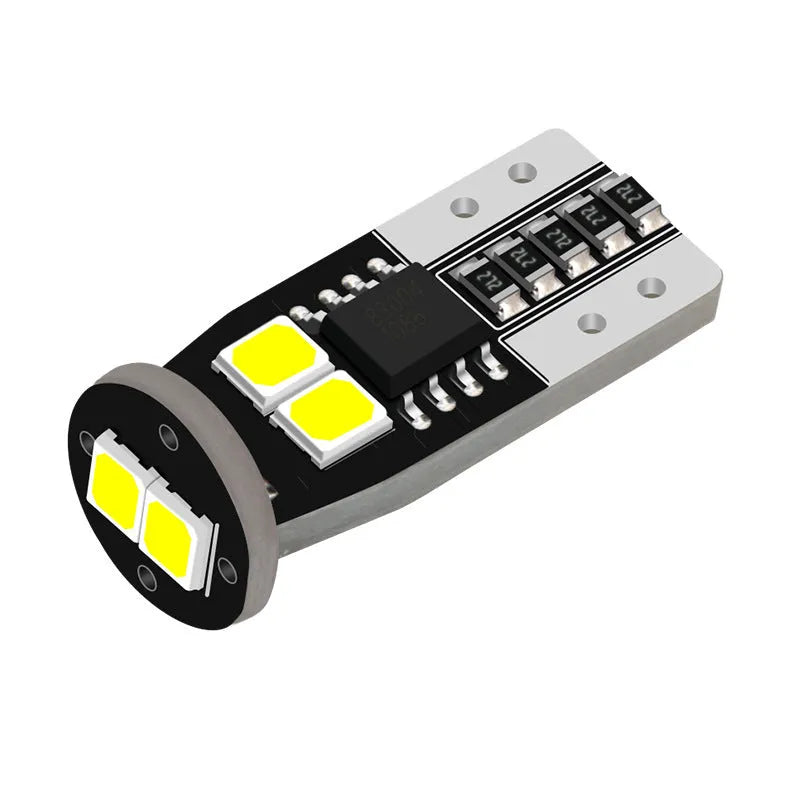 Small rectangular 12V LED car light for white licence plate illumination mounted on a fibre-glass board