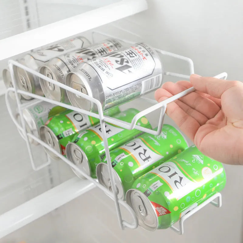 Double-layer iron kitchen storage rack for cans showing two tiers and compact size