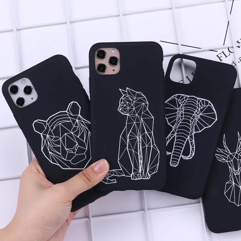 TPU iPhone case with painted animal graffiti design showing solid colour background with detailed artwork