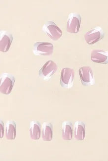 White plaid false nail tips set of 24 pieces with adhesive backing
