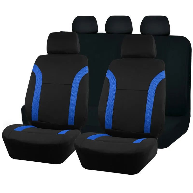 Polyester car seat covers with eyelet stitching and anti-slip sponge backing in multiple colour options