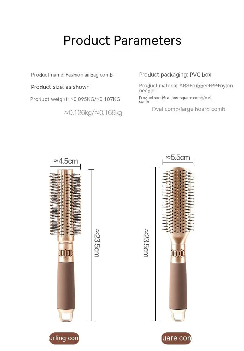 Brown ABS airbag comb with oval head and cushioned base for scalp massage