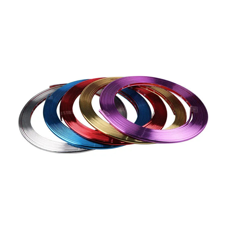 8 metre roll of electroplated purple PVC wheel hub trim sticker with alignment strip