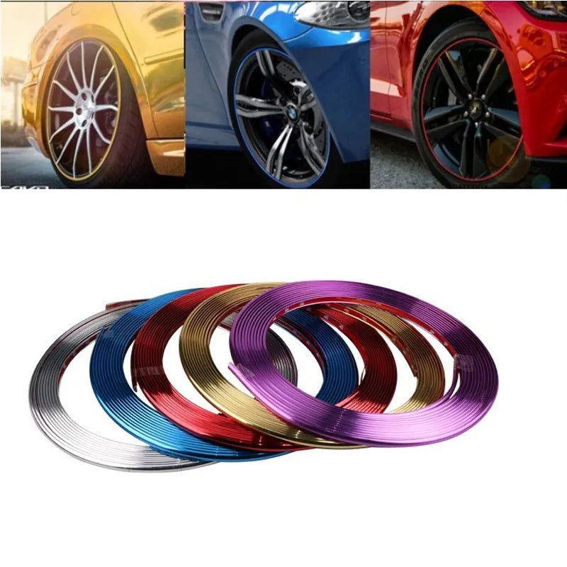 8 metre roll of electroplated purple PVC wheel hub trim sticker with alignment strip