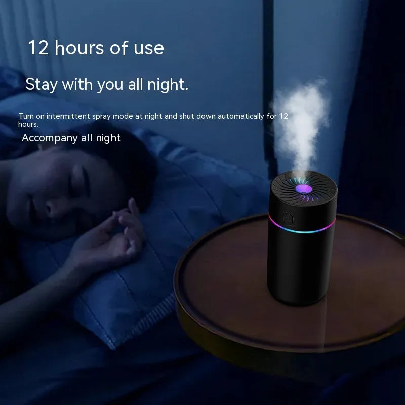 Car USB mini humidifier in black or white with battery or plug-in power options