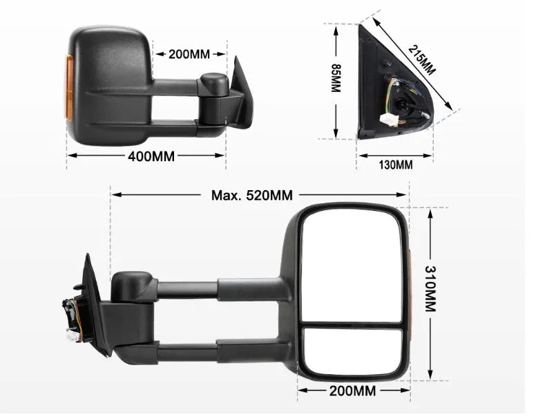 Black electric exterior rear view mirror for Nissan Navara NP300 with integrated indicator light