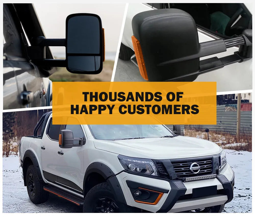 Black electric exterior rear view mirror for Nissan Navara NP300 with integrated indicator light