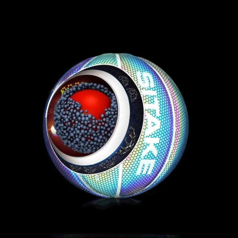 SIT AKE luminous reflective basketball No. 7 size, PU leather, camouflage colour, on outdoor court