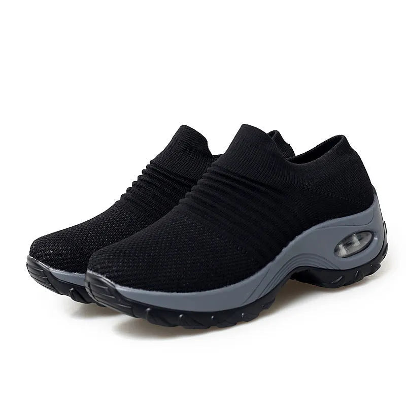 Dancing soft bottom flying woven rocking shoes in black camouflage colour with mesh upper and front strap