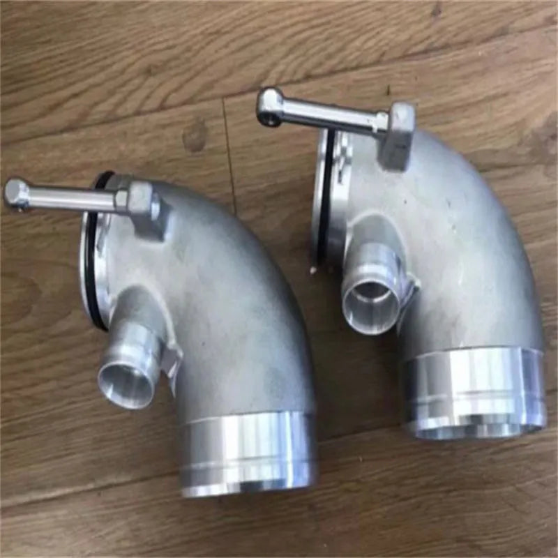 Aluminium alloy 90-degree turbocharger inlet elbow for lateral engine applications, colour as shown.