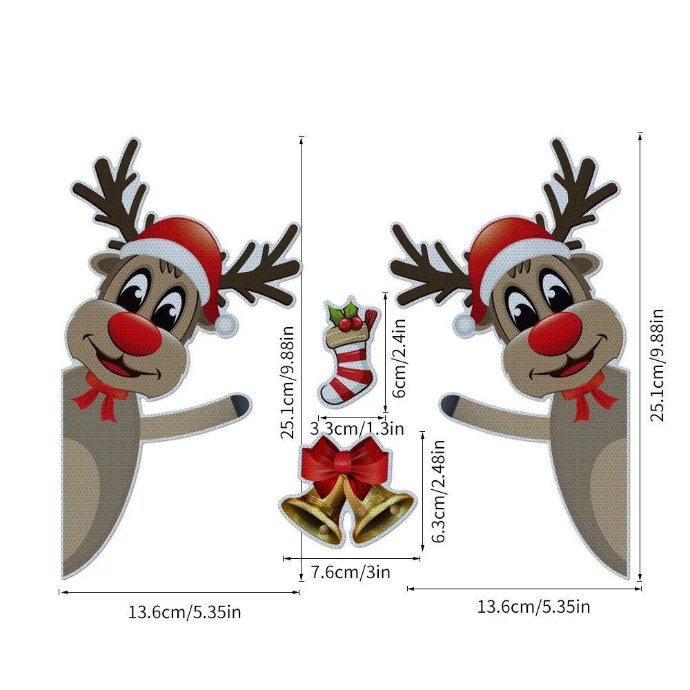 Set of magnetic Christmas stickers with a luminous reflective cartoon elk bell design on a synthetic resin background.