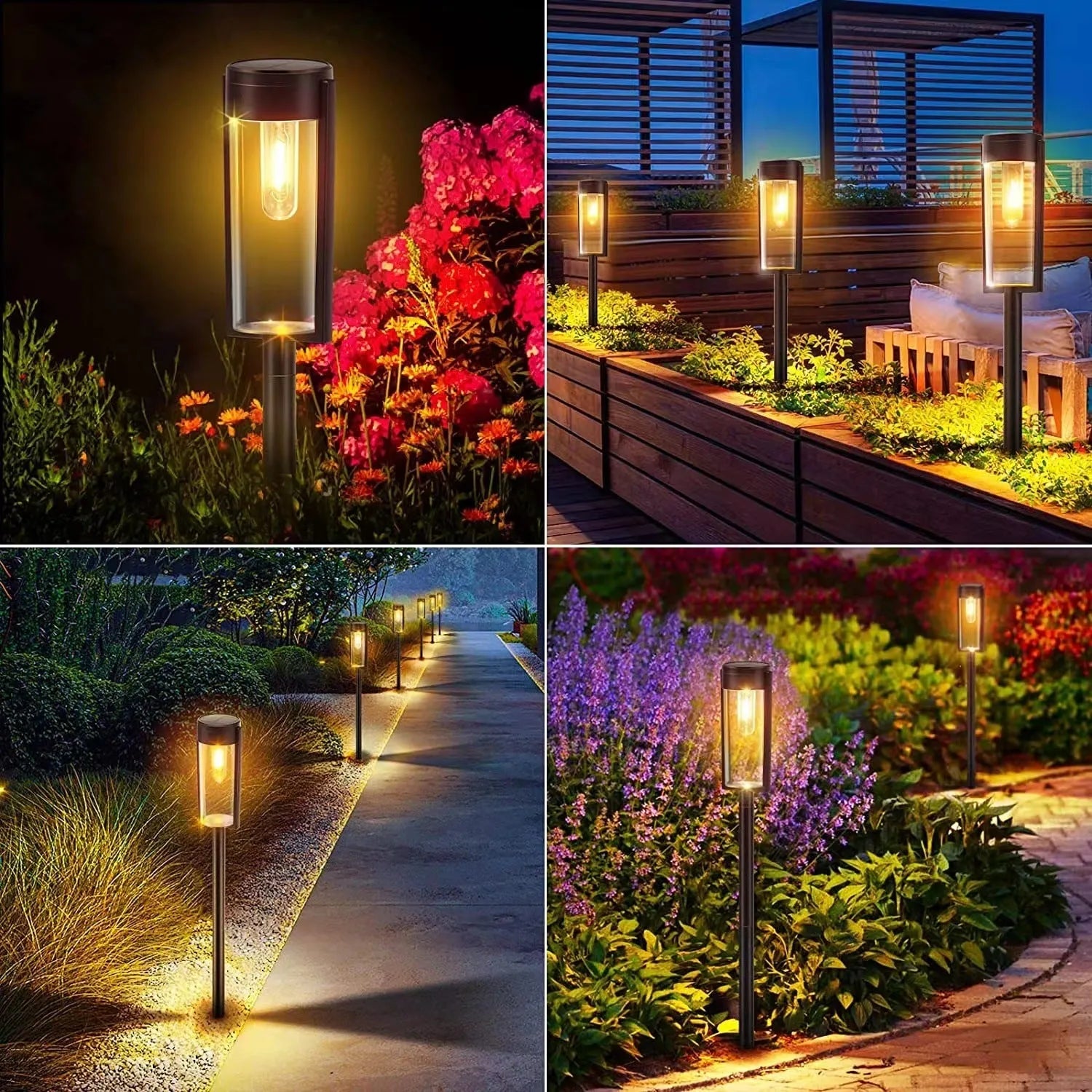 IP65 waterproof solar lawn lamp with tungsten wire filament and geometric ABS housing, 3000K warm light for garden decoration