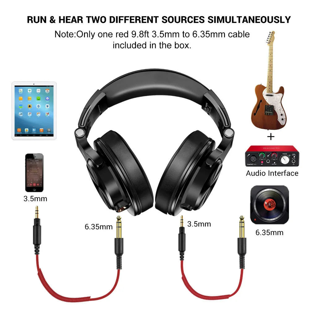 OneOdio wired studio headphones with 40mm drivers in black or red colour