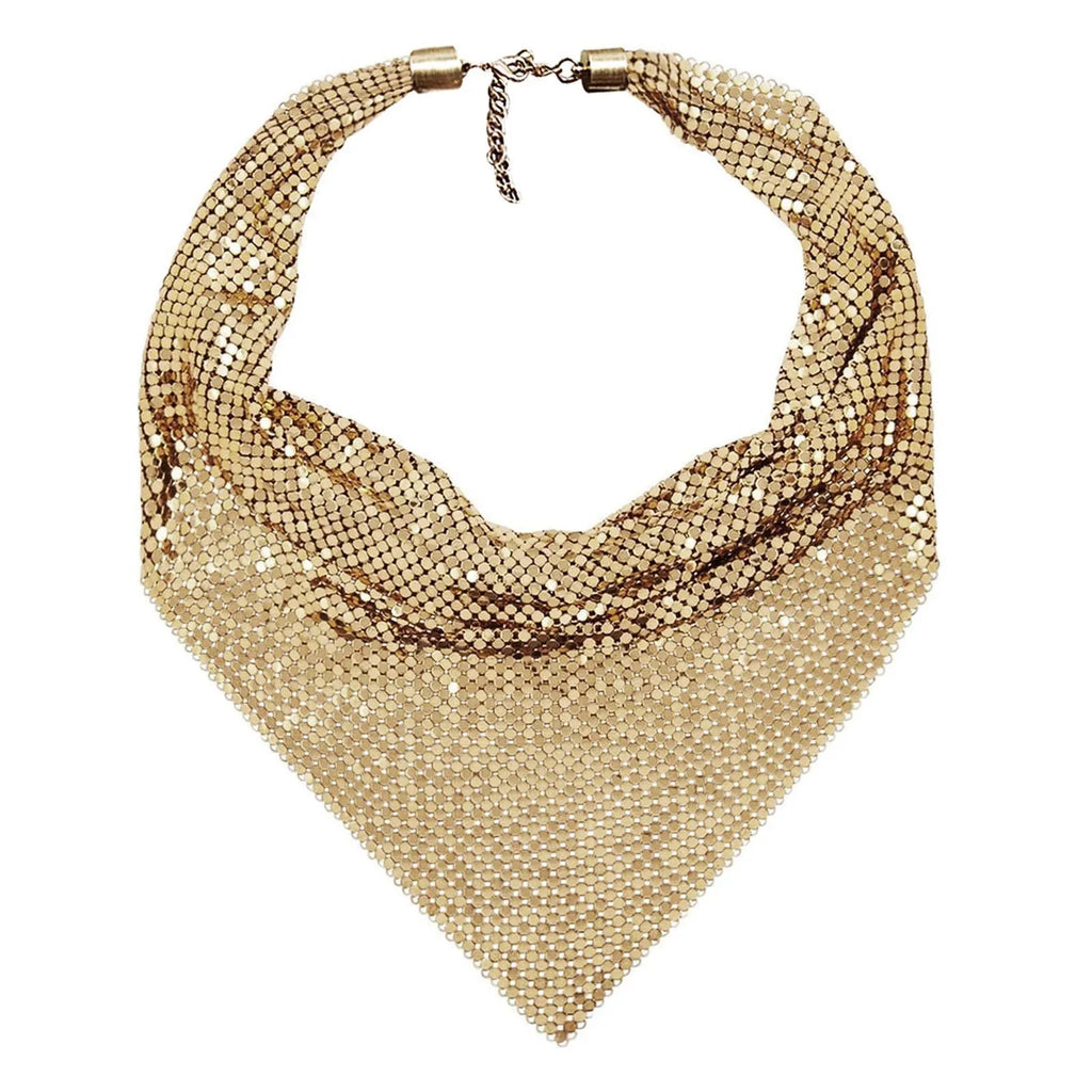 Metal sequins mesh scarf necklace in gold colour with chain-style design for women