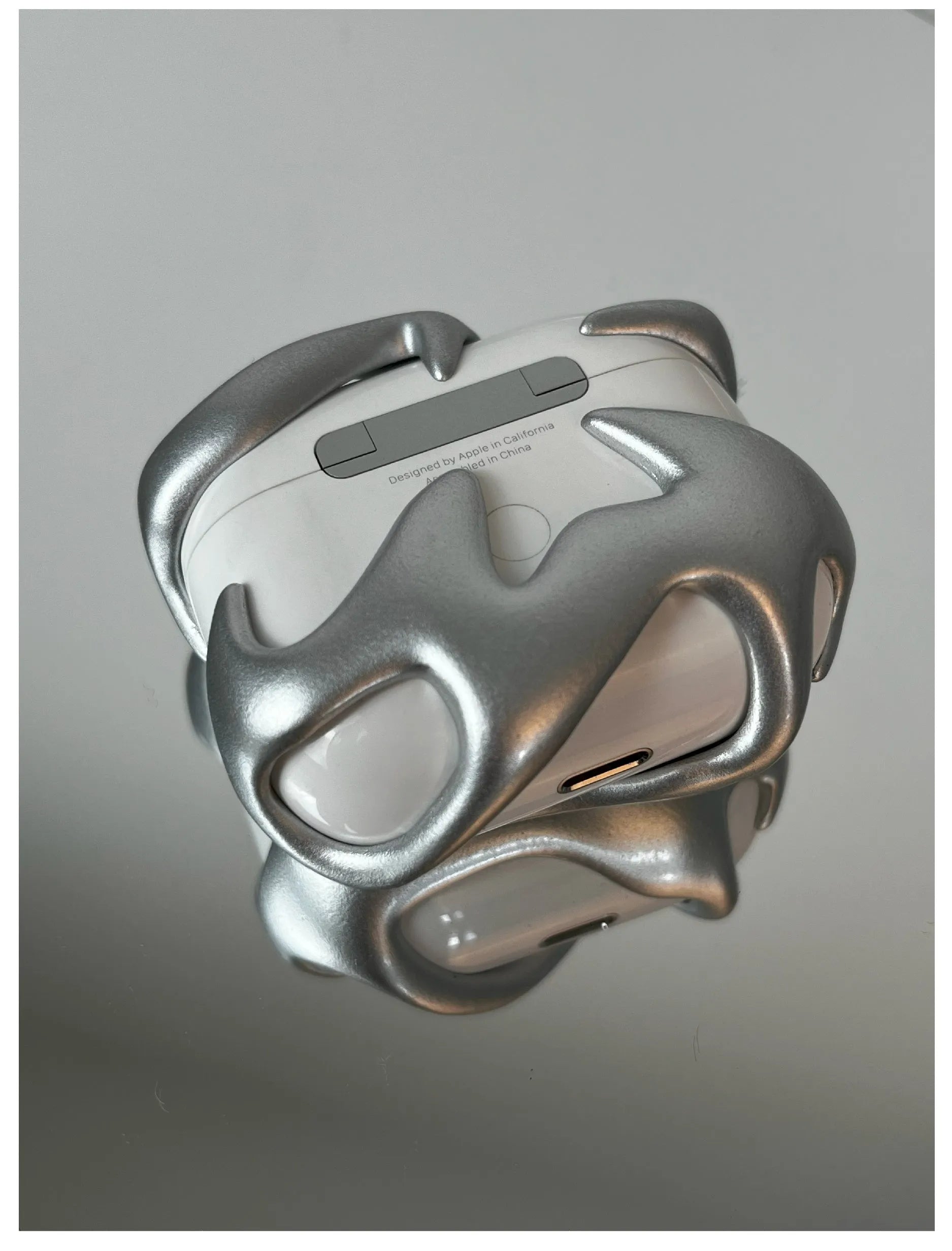 Matte silver 3D printed resin tooth earphone shell for AirPods 3 protective case