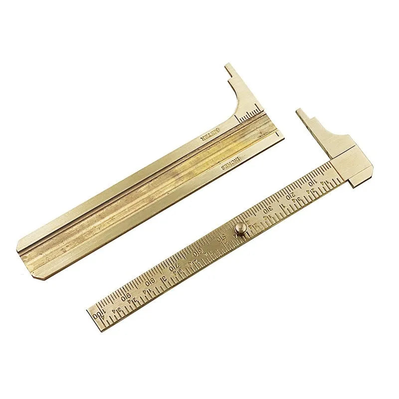 Double scale mini copper caliper 100mm brass vernier caliper with metric and imperial scales on white background