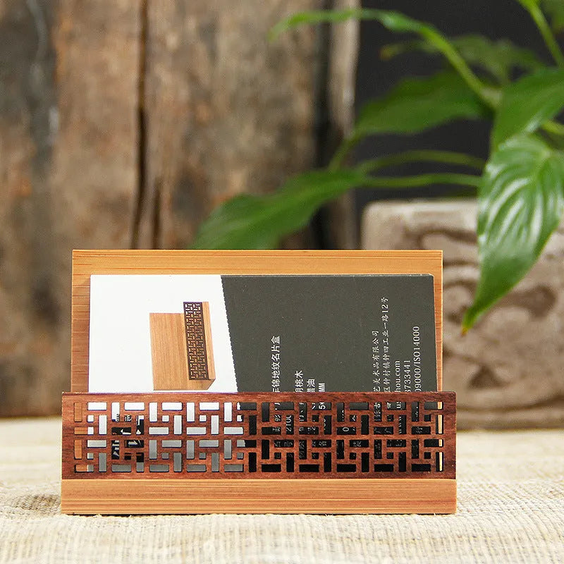 Geometric business gift set in bamboo and black walnut, 35 mm thick, holding up to 80 items for corporate events