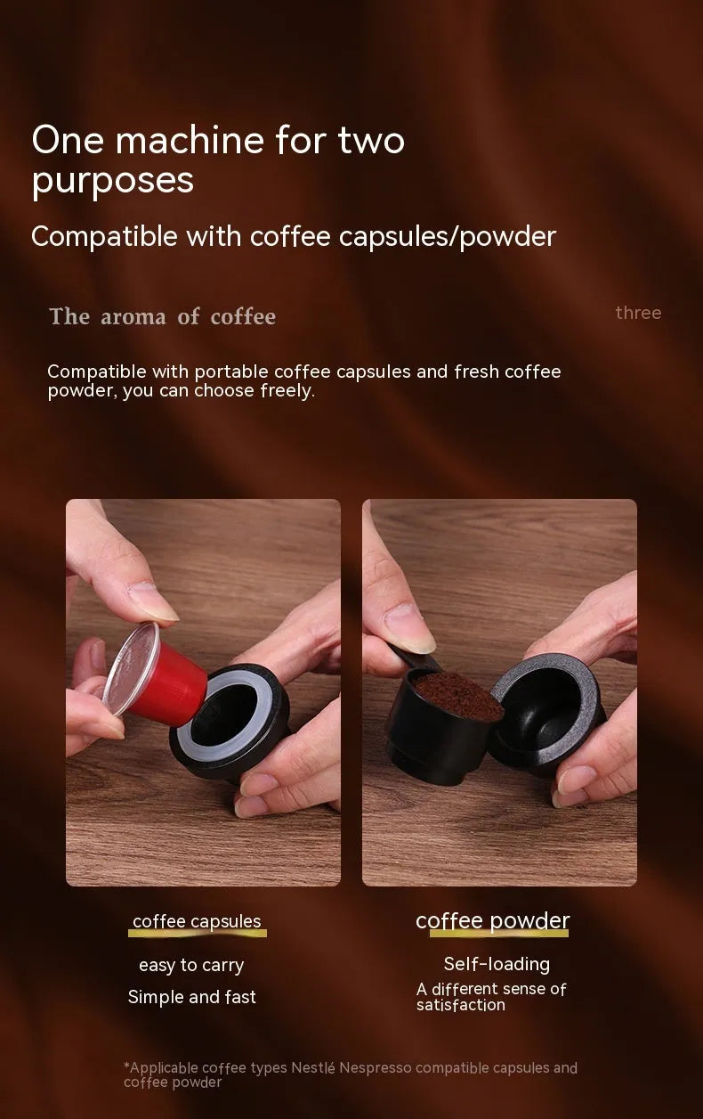 Portable coffee machine in Camping Jungle colour with compact design for travel and outdoor use