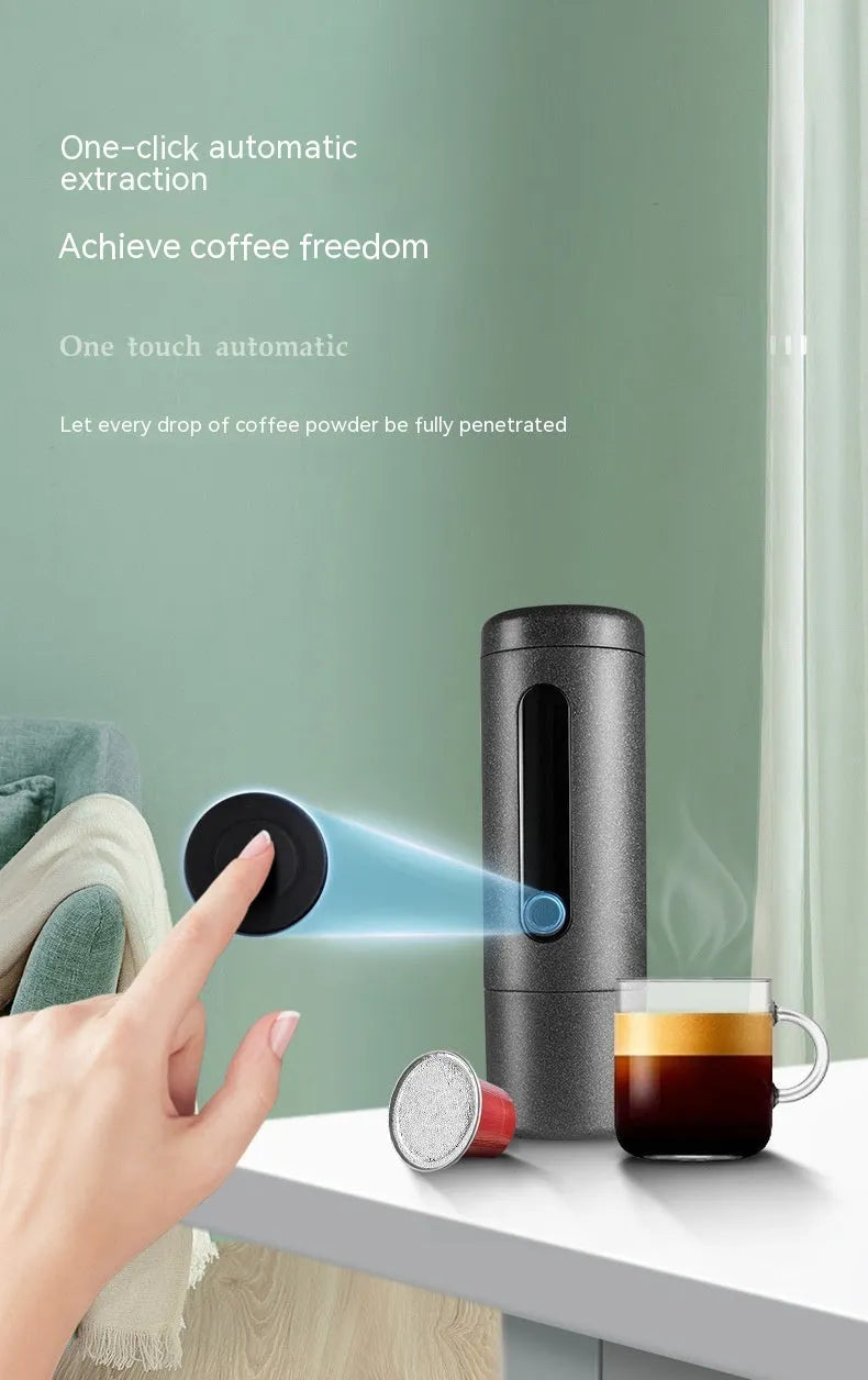 Portable coffee machine in Camping Jungle colour with compact design for travel and outdoor use