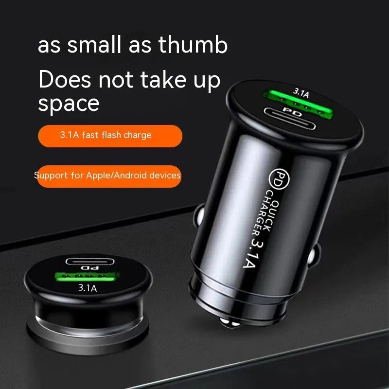 Dual port car charger converter with USB ports in black bare metal finish