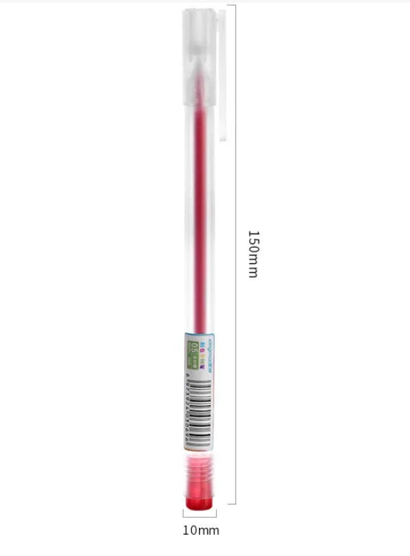 Boxed set of twelve coloured gel pens with 0.5 mm fine tips on a white background