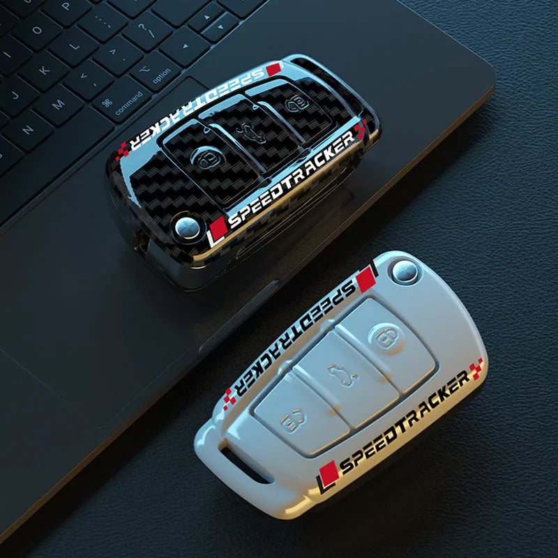 Carbon fibre style car key cover with mirrored surface in carbon colour option