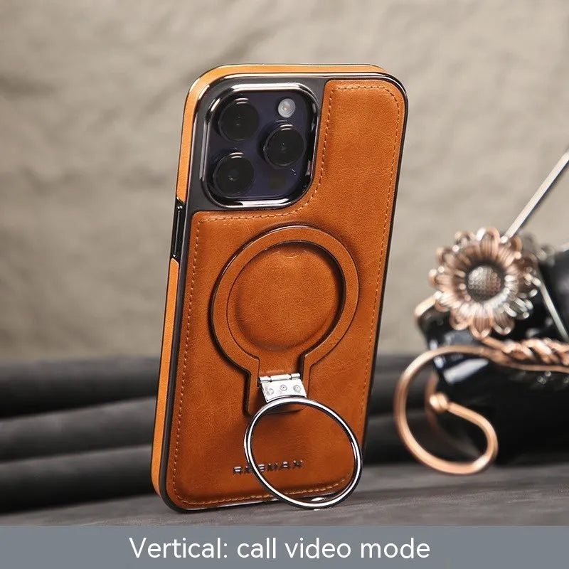 Magnetic bracket phone case in imitation leather for iPhone 14 Pro Max