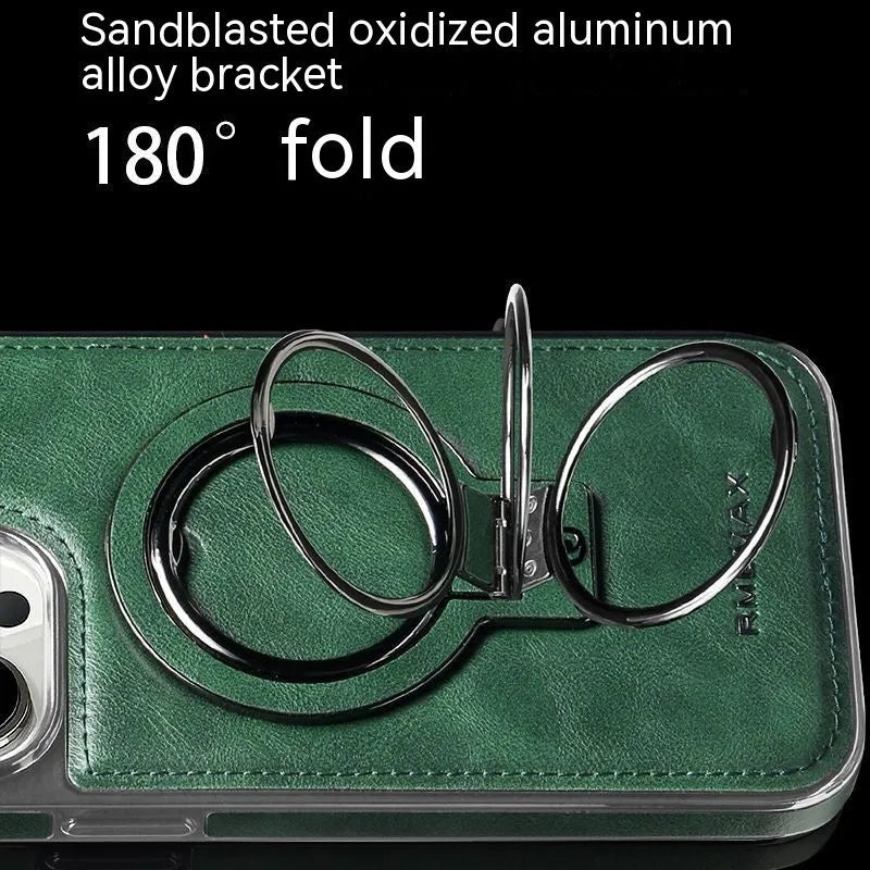 Magnetic bracket phone case in imitation leather for iPhone 14 Pro Max