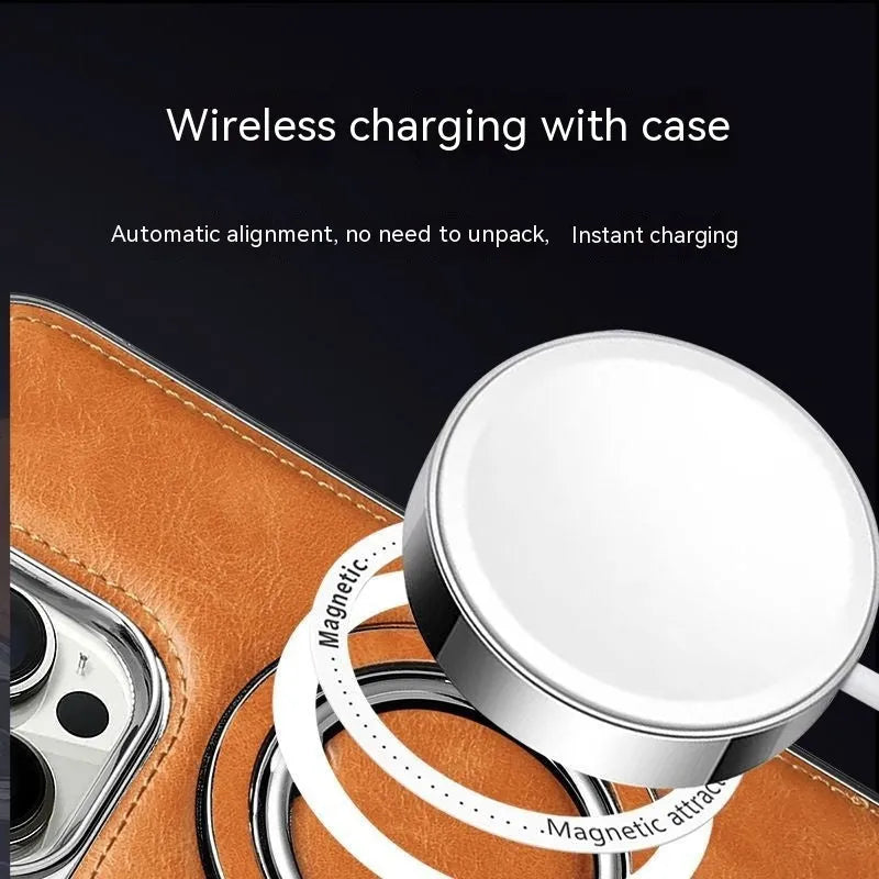 Magnetic bracket phone case in imitation leather for iPhone 14 Pro Max