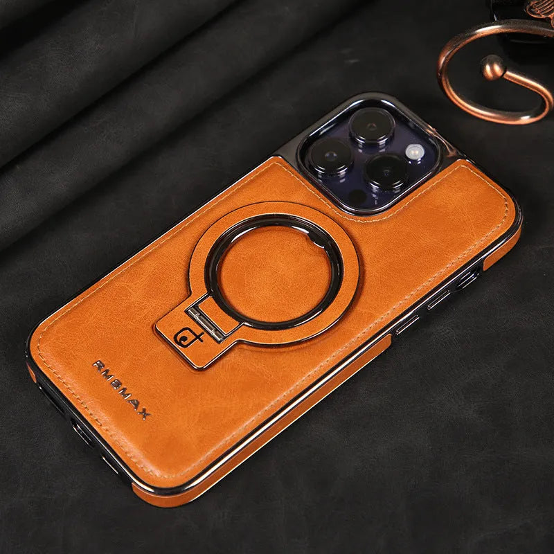 Magnetic bracket phone case in imitation leather for iPhone 14 Pro Max