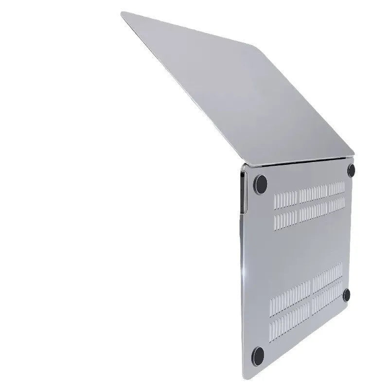 MacBook protective case with drop-resistant design shown on Apple laptop in crystal transparent finish
