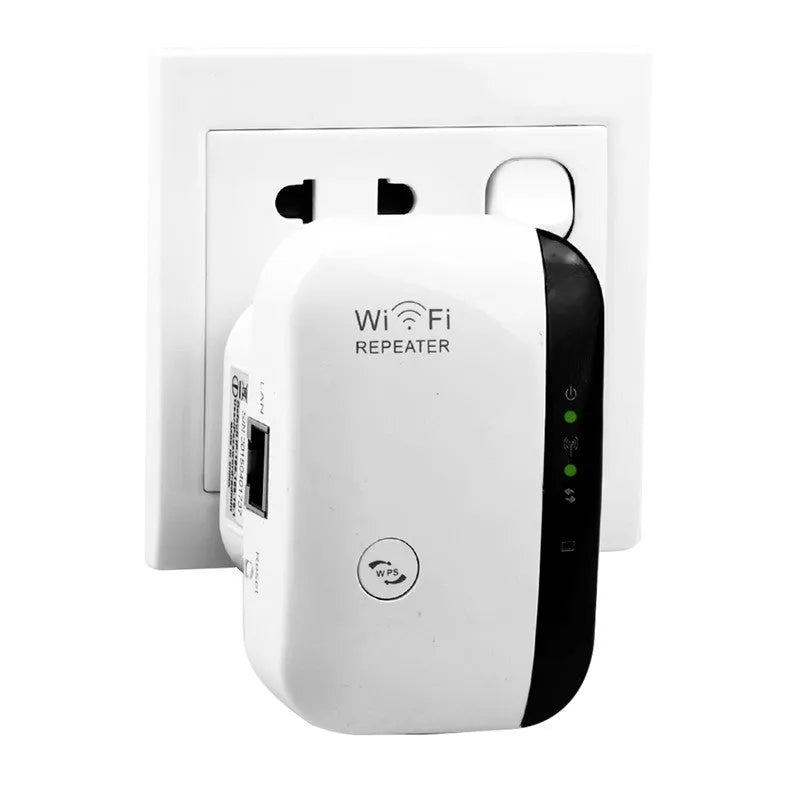 WiFi repeater 300Mbps 2.4GHz with two antennas and Ethernet port, UK plug, white and black