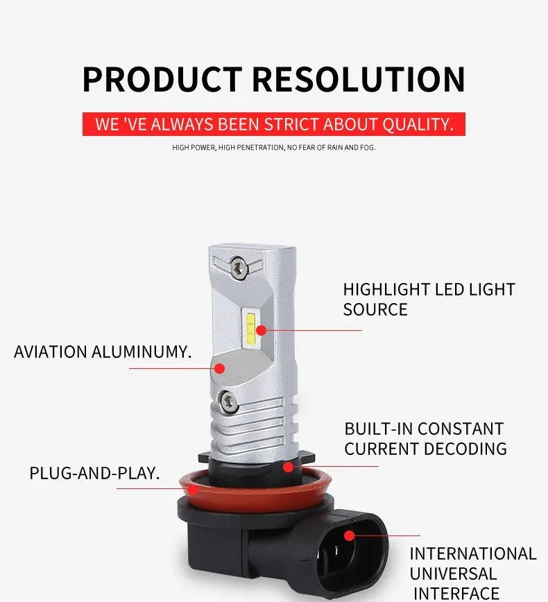 H11 and H8 compatible high-power 80W CSP LED car front fog lamp with aviation aluminium housing.