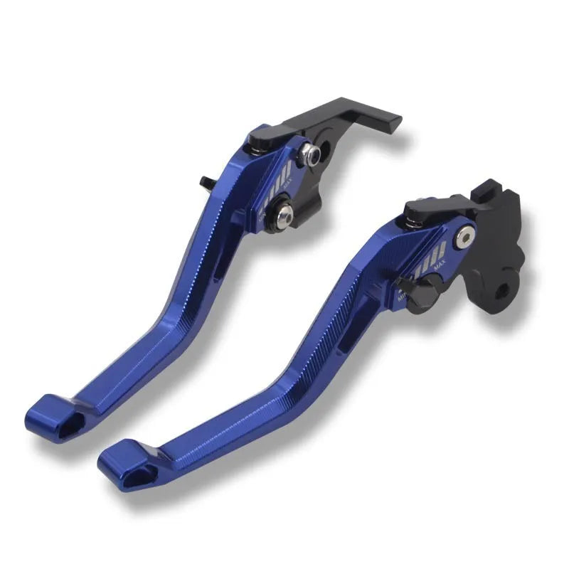 Metal motorcycle clutch brake lever in black, blue, gold, red, titanium, and orange colour options