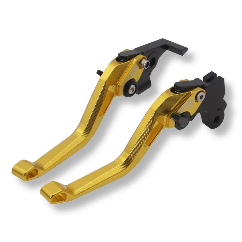 Metal motorcycle clutch brake lever in black, blue, gold, red, titanium, and orange colour options