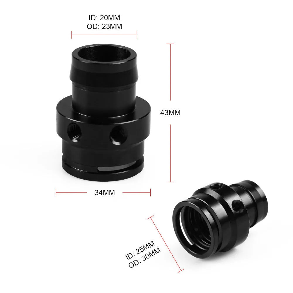 Black and titanium coloured ABS plastic vacuum adapter tee kit for second generation engines