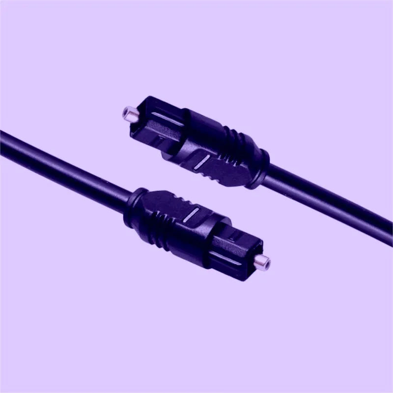 Black Toslink digital optical audio cable with square mouth connectors showing 2 metre length
