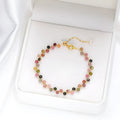 Hand-woven natural stone bracelet with tourmaline, amethyst, lapis lazuli and other crystal beads, adjustable fit