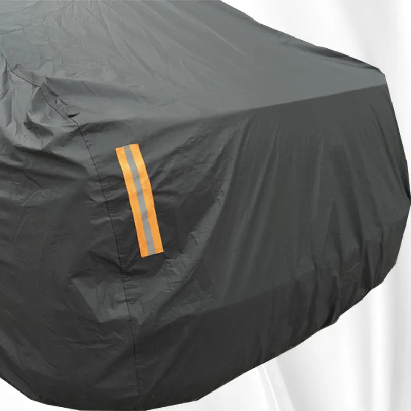 Grey PVC chemical fibre car cover for Volkswagen vehicles showing rainproof and sun protection features