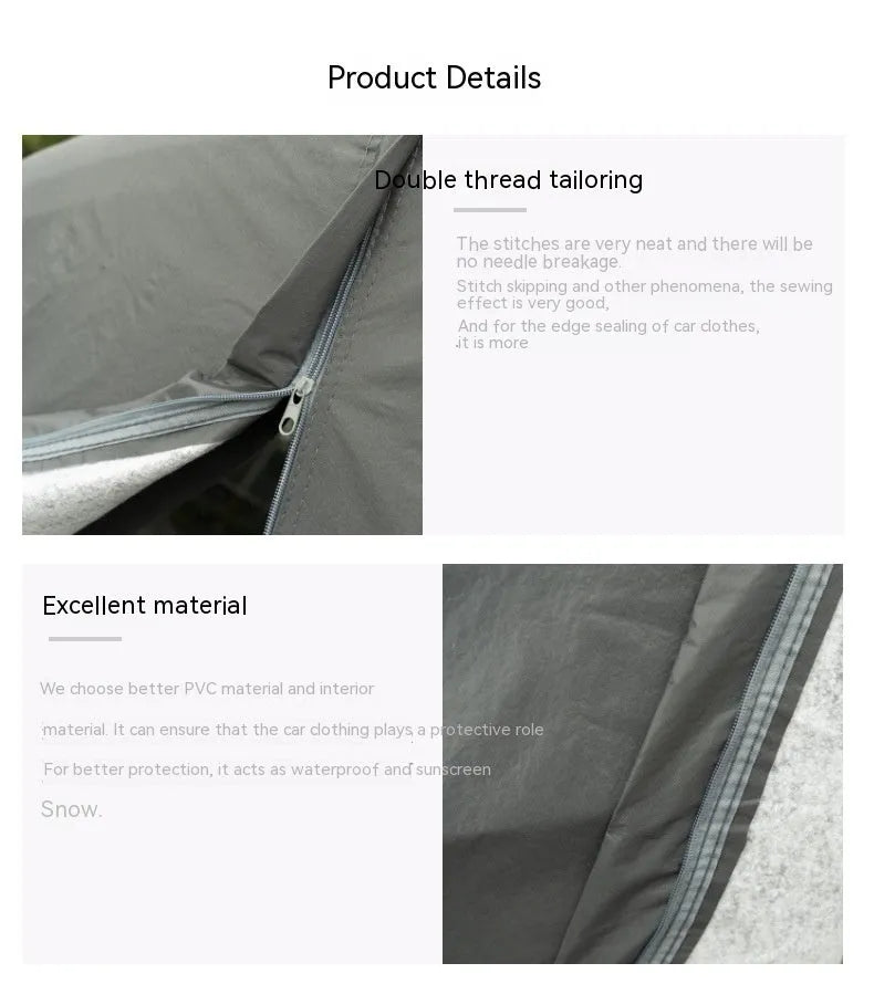 Grey PVC chemical fibre car cover for Volkswagen vehicles showing rainproof and sun protection features