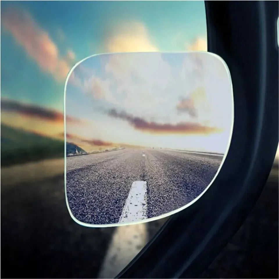 White car rearview mirror with 360-degree adjustment and no-edge glass construction for blind spot visibility
